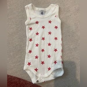 Petit Bateau bodysuit, red stars, 0-3 months. Never worn!